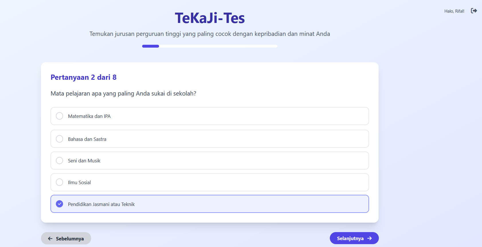 Gambar Proyek Pengembangan Website TeKaJi: Tes Kecocokan Jurusan Masuk Perguruan Tinggi
